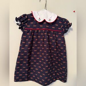 The Beaufort Bonnet Company Navy Blue Dress with Floral Hearts